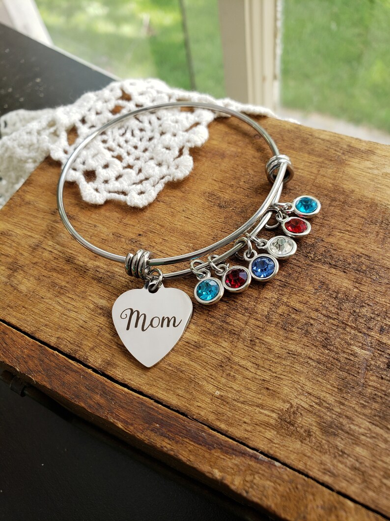 Gift for Mom Birthstone Bracelet Mom Jewelry Mom Bangle Etsy