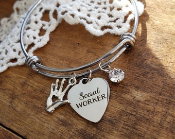 Graduation gift for social worker, MSW graduation gift for social worker, MSW gift, social worker charm bracelet, personalized bangle