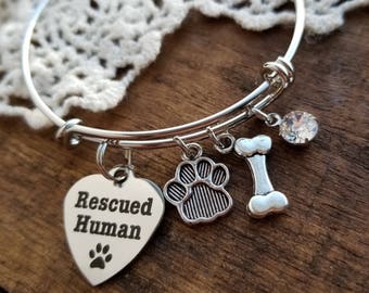 Animal rescue bracelet, Gift for dog rescue gift for veterinarian, vet tech gift,rescued human charm, Dog lover bangle bracelet, dog mom