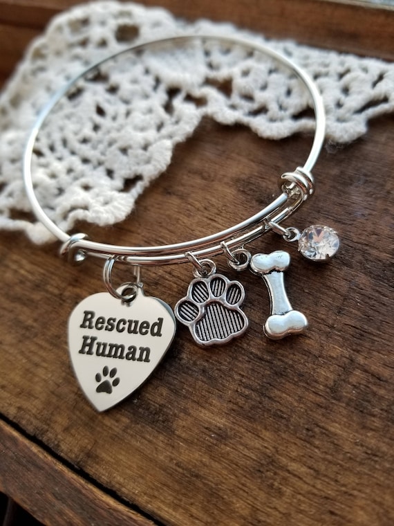 Animal rescue bracelet, Gift for dog rescue gift for veterinarian, vet tech gift,rescued human charm, Dog lover bangle bracelet, dog mom