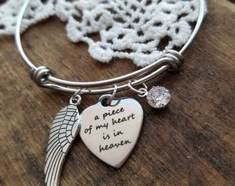 Herdenkingsarmband, herdenkingscadeau, een stukje van mijn hart is in de hemelarmband, engelenvleugelarmband, hemelarmband, ter nagedachtenis aan moeder vader