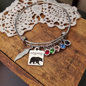 mama bear bracelet, mama bear jewelry, personalized birthstone bracelet,  gift for mama bear, gift for mom, birthstone bracelet