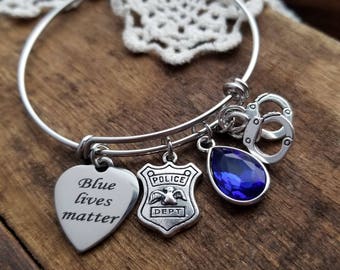Law enforcement graduation gifts, blue lives matter bangle bracelet, police graduation gift,  thin blue line bangle bracelet, blue lives