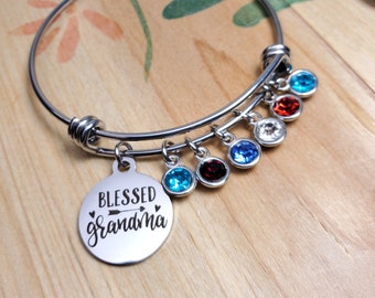 gift for grandma, Grandmother gifts, blessed grandma, grandmother birthstone charm bracelet, family tree birthstone bracelet, grandma jewelr