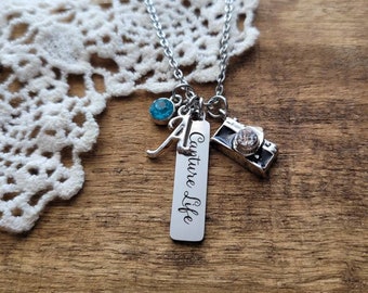 Gift for photographer, personalized camera necklace, silver camera jewelry, capture life necklace, gift for new photography business owner