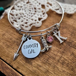 Rodeo charm bracelet,  gift for country girl, gift for cowgirl, horse lover jewelry, country gal charm bracelet, silver personalized bangle