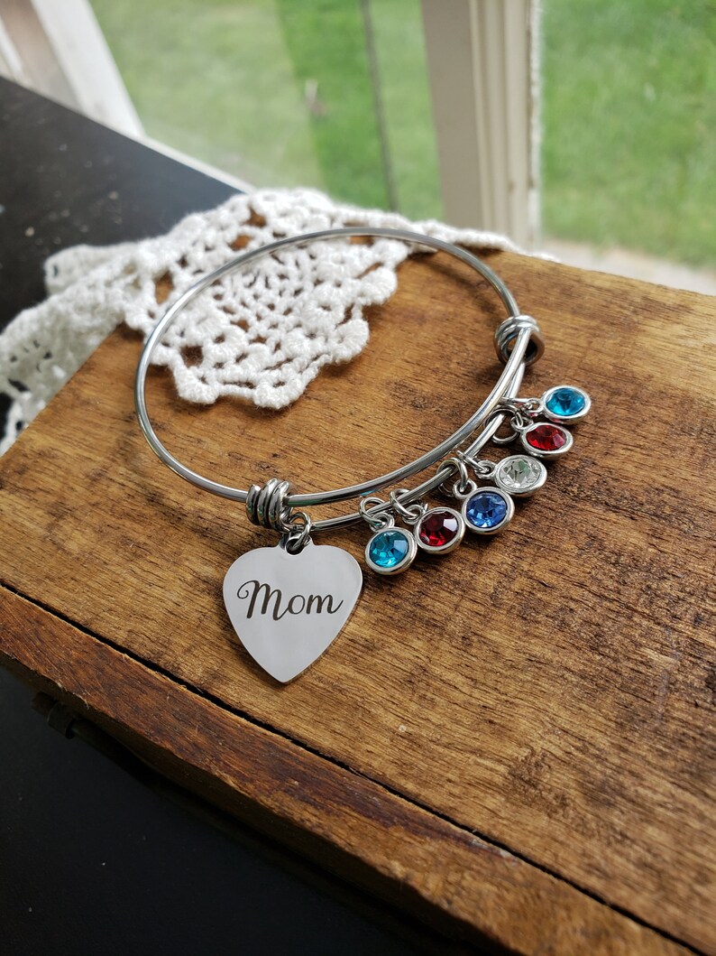 Gift for mom birthstone bracelet mom jewelry Mom bangle Etsy