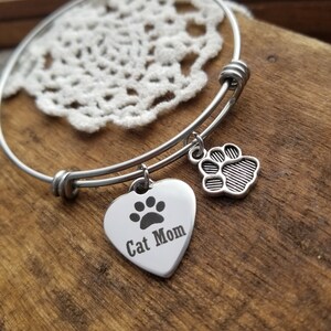 Regalo de la señora del gato, regalo del amante del gato, regalo para la mamá del gato, regalo para el amante del gato, joyería del gato de la mamá, pulsera del encanto, pulsera, señora del gato loco