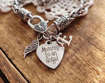 Memorial bracelet, mommy to an angel charm bracelet with initial, infant loss jewelry, child's memorial gift, miscarriage Memorial jewelry