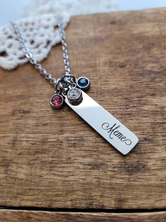 Collana Personalizzata MeMeDIY Con Ciondolo Tondo In Acciaio 316L, Pietra Portafortuna, Incisione Laser Gratuita Di Nome O Data, Catena Regolabile 56-61 Cm - 2