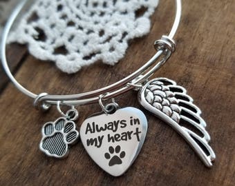 Pet memorial jewelry, dog memorial gift, cat memorial bracelet, engraved pet charm bracelet, personalized pet memorial bracelet