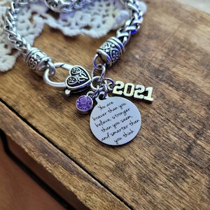 you&#39;re braver than you believe stronger than you seem, graduation gift, graduation bracelet, personalized graduation gift, class of 2021