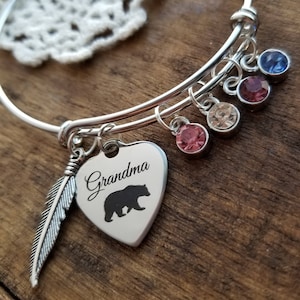 Personalized gift for grandma, grandma birthstone bracelet, grandma bear gifts, grandma bear bracelet,  personalized grandma jewelry