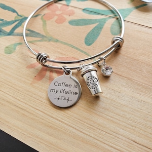 Coffee gifts, gift for Coffee lover, Gift for barista, coffee charm bracelet, coffee lover bracelet, coffee jewelry, coffee cup jewelry