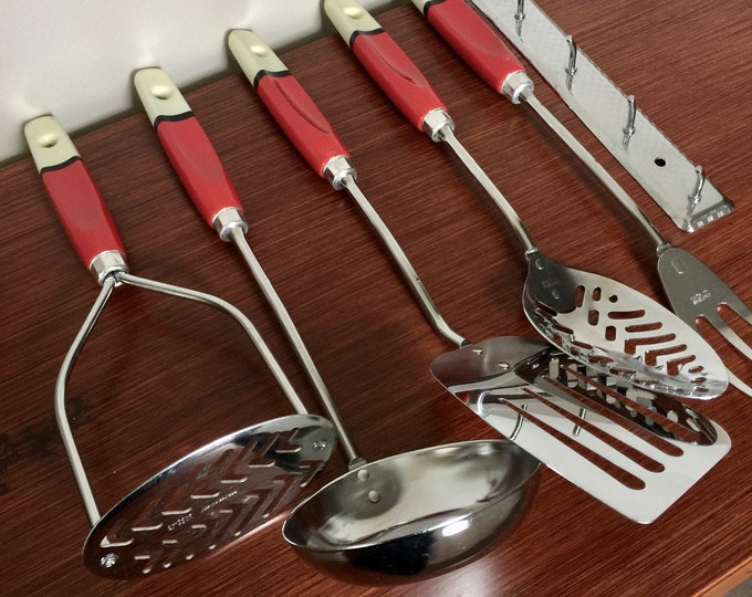 Set of Vintage Skyline Cooking Utensils Fork, Ladle, Spatula and Masher