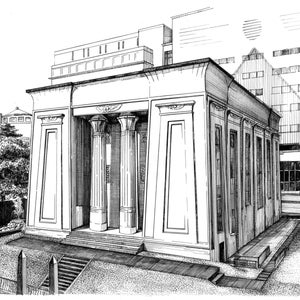 VCU Medical School, Egyptian Building, Hand Drawn Art Print, Richmond, VA