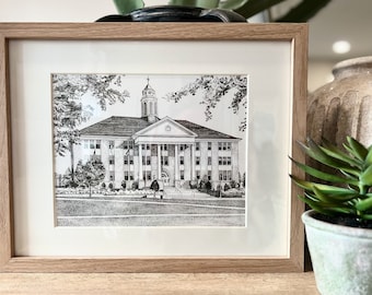 James Madison University, Wilson Hall, Hand Drawn Art Print, Harrisonburg, VA