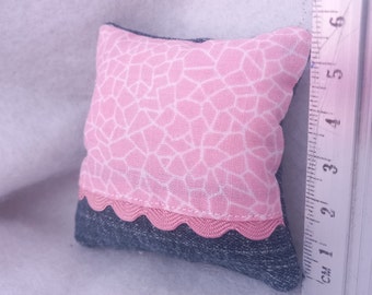 Handmade miniature 1:6 scale -  Dollhouse denim miniatures pillow / Throw Cushion - Brand new