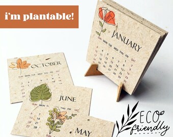 Seed Paper Plantable Calendar 2022 - Handmade, Recycled, Biodegradable Eco-paper With Seeds - Christmas Gift Present Idea