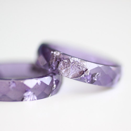 Violet Resin Faceted Ring With Gold Flakes Hypoallergenic Etsy