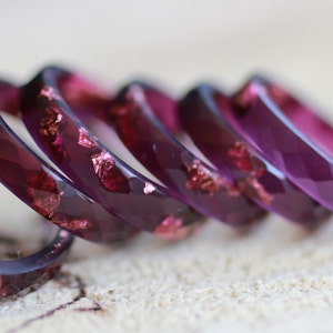 Ruby Red Resin ring, Purple ring, faceted stacking band ring with Copper flakes, handmade resin jewelry gift image 7