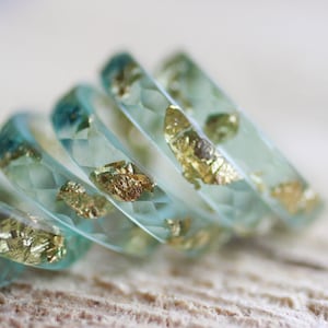 Jade Green ring Resin ring with gold flakes, stacking band ring, nature inspired gift for women, resin jewelry