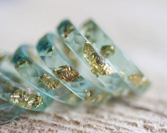 Jade Green ring Resin ring with gold flakes, stacking band ring, nature inspired gift for women, resin jewelry