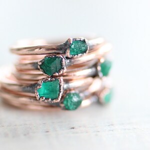 TINY Raw Colombian Emerald copper electroformed organic ring May birthstone