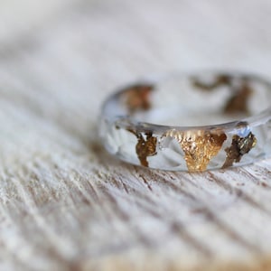 Resin ring Clear with Gold flakes, faceted stacking band ring for women, handmade resin jewelry gift for women