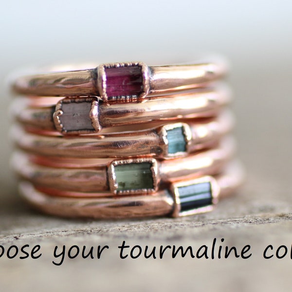 Copper ring with Tourmaline, Raw crystal ring, electroformed gemstone band, jewelry sustainable gift for women