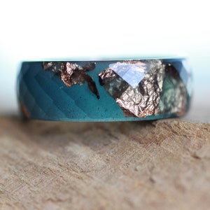 Jade Green Resin ring for men & women, Wide band ring for couple with Rose Gold leaf, resin jewelry gift