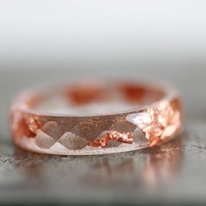 Resin Band Ring in Sunstone color for women with Glitter and Copper flakes, nature inspired resin jewelry gift