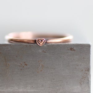 Heart Copper ring, tiny cute delicate Love ring, 7th anniversary gift, sustainable copper jewelry for women