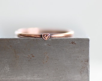 Heart Copper ring, tiny cute delicate Love ring, 7th anniversary gift, sustainable copper jewelry for women