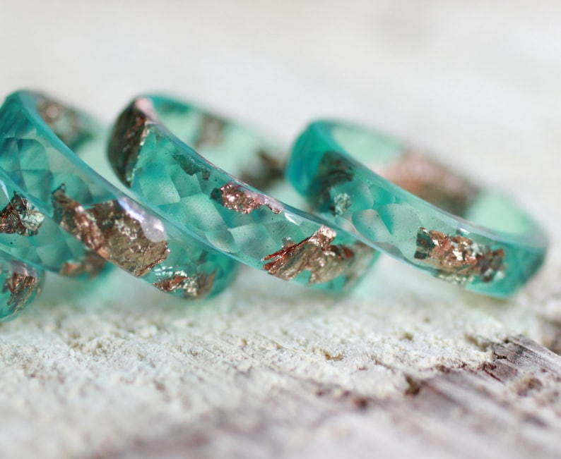 Aqua Resin Faceted Ring With Copper Flakes Hypoallergenic Etsy
