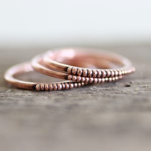 Beaded Copper ring, Thin stacking band ring with balls for women, 7th anniversary gift, sustainable jewelry image 1