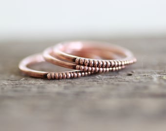 Beaded Copper ring, Thin stacking band ring with balls for women, 7th anniversary gift, sustainable jewelry