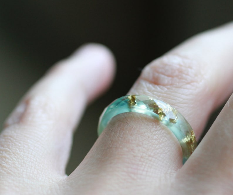 Jade Resin Faceted Ring With Gold Flakes Hypoallergenic Ring Etsy