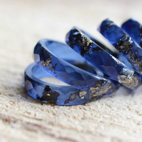 Jade Resin Faceted Ring With Gold Flakes Hypoallergenic Ring Etsy