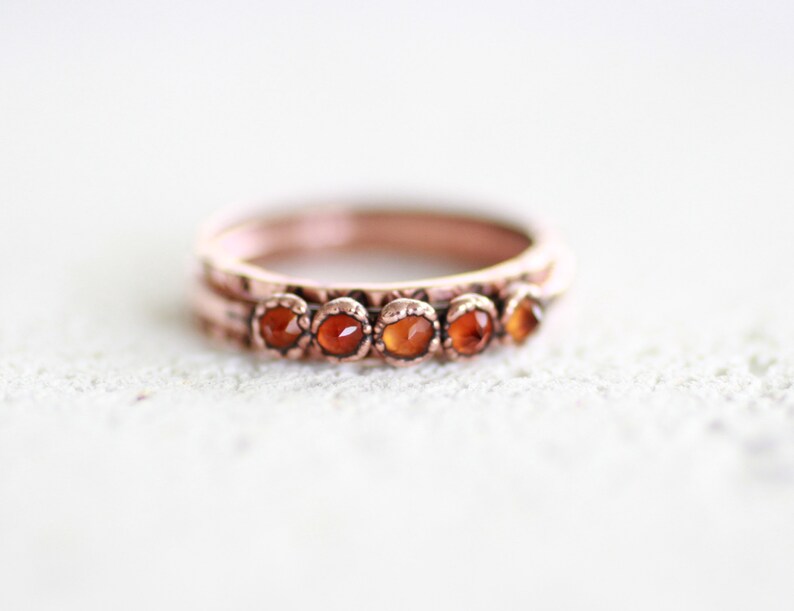 Citrine Copper Ring Three Ring Set Stacking Set Electroformed Five Stone Ring Multi Stone Citrine Ring Pattern Band