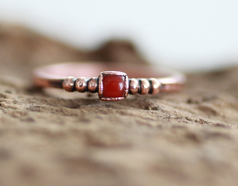 Italian Coral Ring Copper Ring Electroformed Square Gemstone Ring Copper Jewelry Ball Ring