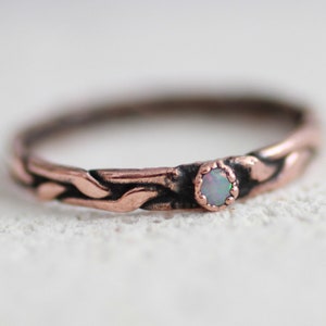 Braided Copper ring Australian Opal ring, October birthstone band, electroformed sustainable gift for women