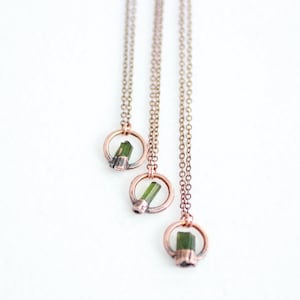 Raw Green Tourmaline crystal copper necklace, gemstone pendant