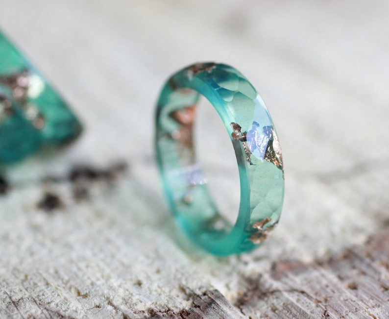 Aqua Resin Faceted Ring With Copper Flakes Hypoallergenic Etsy