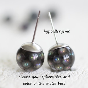 Ball Resin stud earrings, Sphere earrings with rainbow bubbles and hypoallergenic silver or gold base, surgical studs, sensitive jewelry