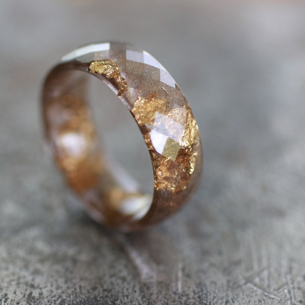 Resin Ring "Gold", Wide band ring for couple, unique birthday gift for Men and Women, handmade resin jewelry