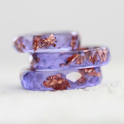 Melon Resin Faceted Ring With Copper Flakes Hypoallergenic Etsy