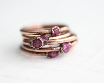 Copper ring with Ruby Red stone, electroformed July birthstone ring, copper jewelry, sustainable gift for women