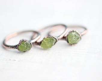 Raw Peridot Ring Electroformed Ring Peridot Ring Electroformed Peridot Peridot Ring Green Peridot