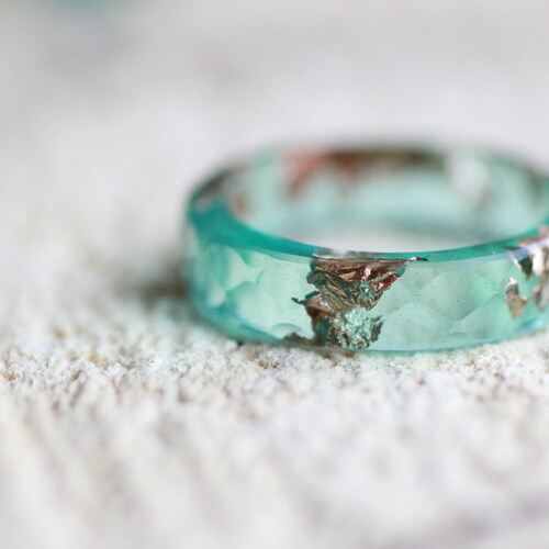 Aqua Resin Faceted Ring With Copper Flakes Hypoallergenic Etsy